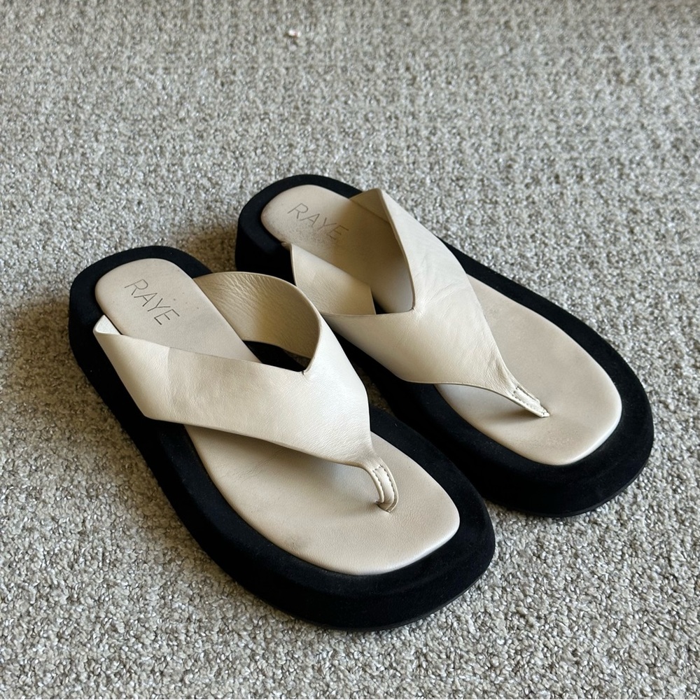 RAYE Cream Leather Platform Thong Sandals with Black Sole